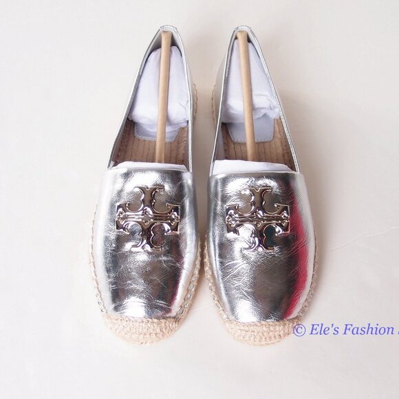 NIB Tory Burch Eleanor Espadrille Leather Flat Metallic Silver 7 7.5 8 8.5 9 9.5 - Picture 9 of 16